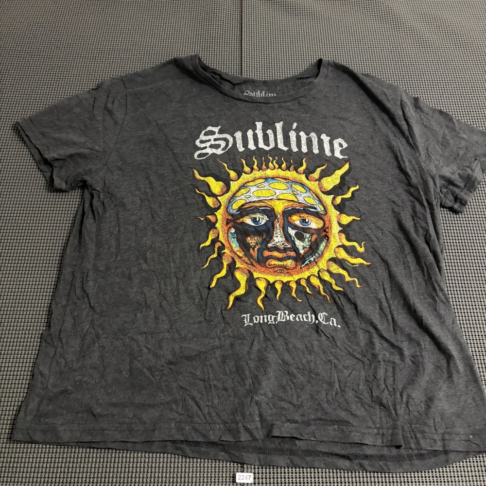 Sublime Sun Logo Long Beach Ca Graphic T-Shirt Charcoal Grey 2XL Band Tee